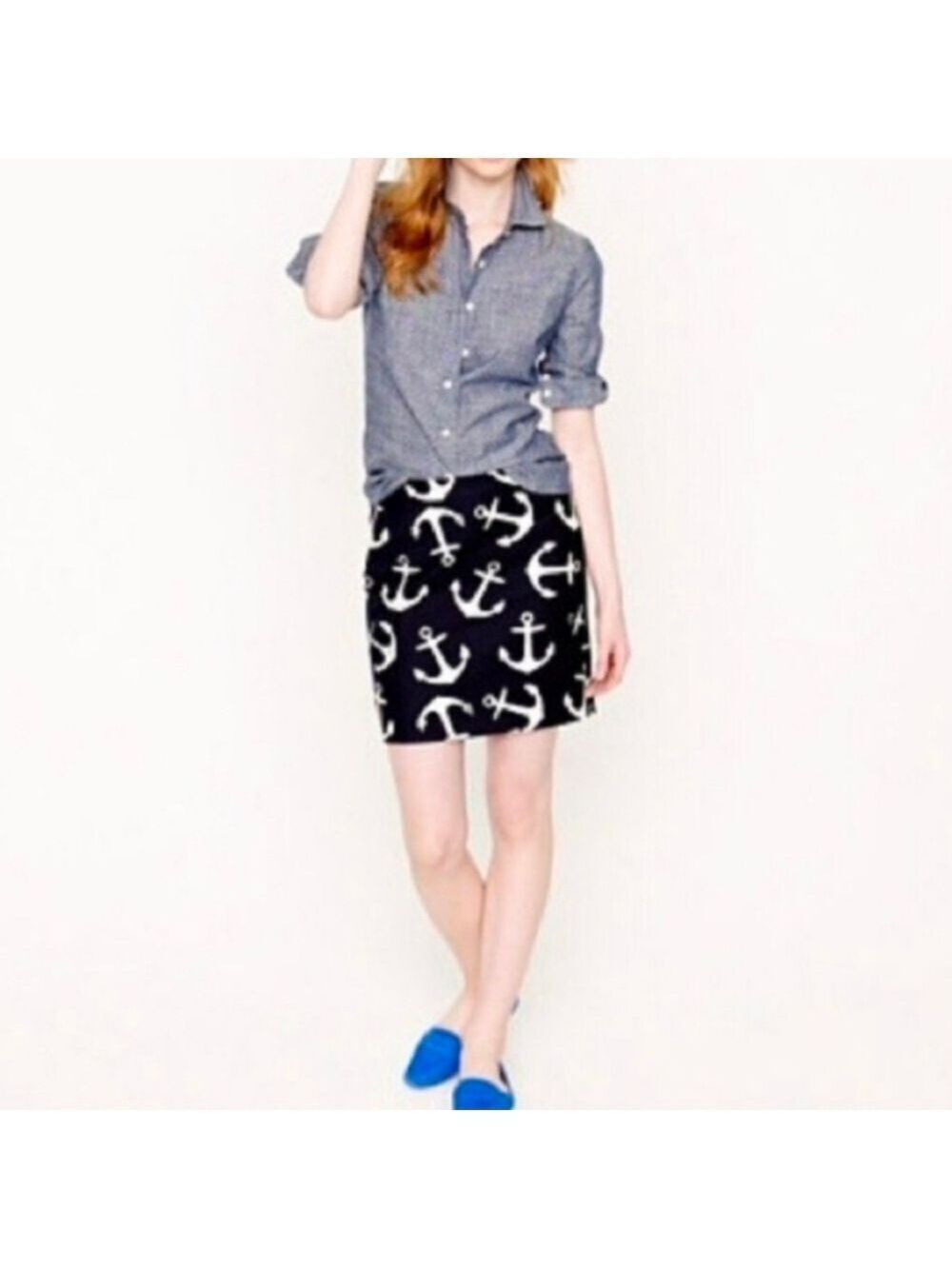 J. Crew Navy And White Anchors Away Mini Skirt Size 00